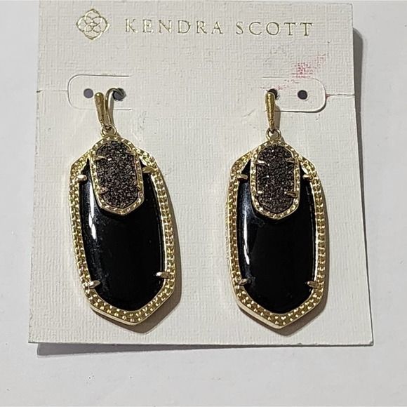 Kendra scott Emmy gold black and drusy Earrings new - Picture 5 of 6